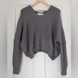 V-Neck Gray Waffle Knit Sweater -